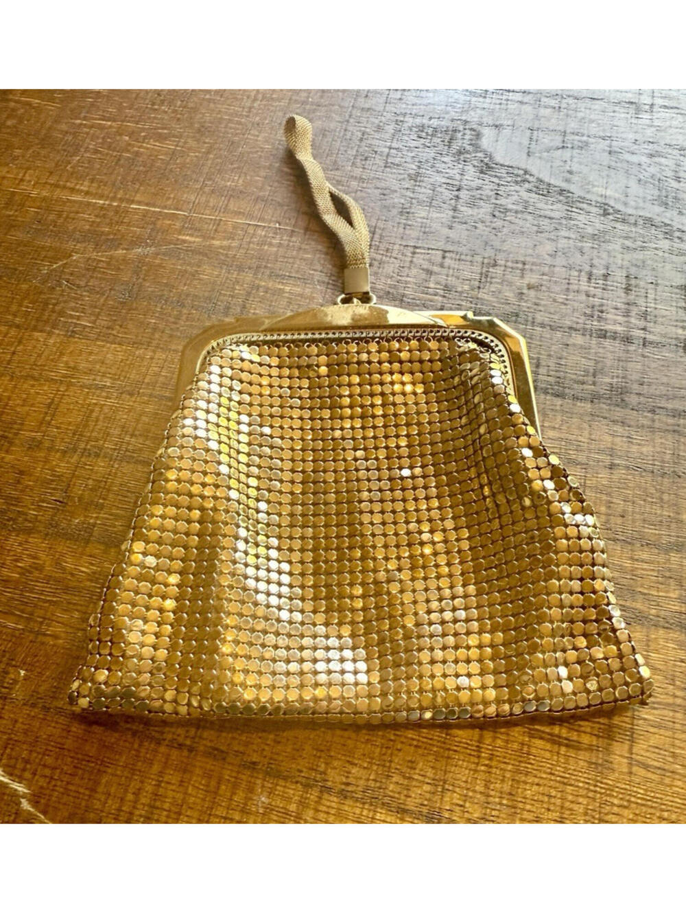 Vintage Whiting & Davis Gold Mesh Change Purse Compact Evening Bag 1950s Clutch